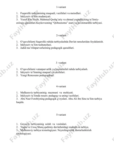 mafkuraviy tarbiya: maqsad va vazifalar — DOCX