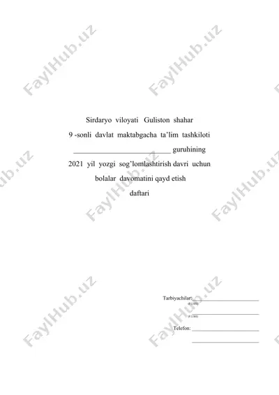sog'liqni saqlash davomiyligi uchun bolalar davomatini qayd etish daftari — DOCX