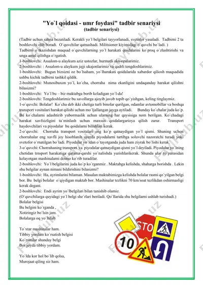 "yo`l qoidasi - umr foydasi" tadbir senariysi — DOCX