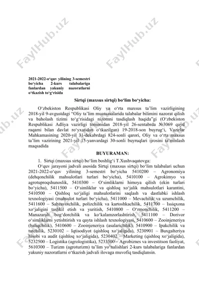 yakuniy nazoratlar o‘tkazish — DOCX