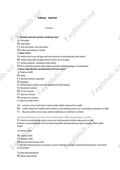 iqtisodiy qonunlar va bozor — DOCX