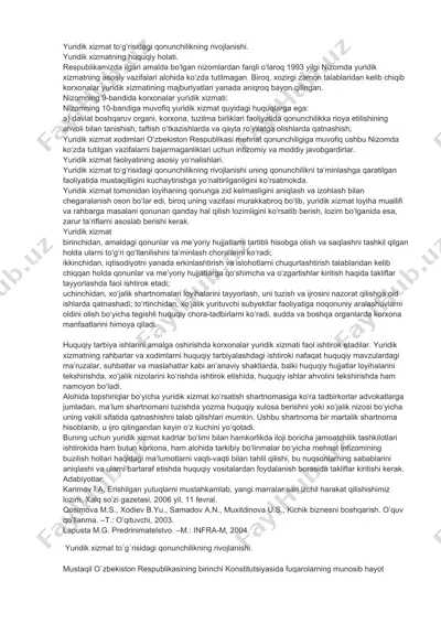 yuridik xizmat to‘g‘risidagi qonunchilikning rivojlanishi. — DOCX