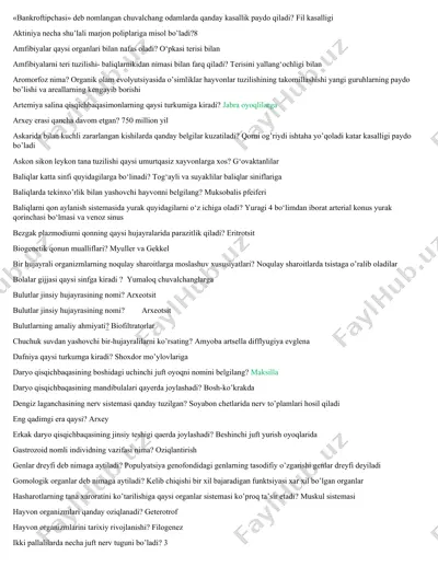 biologiya fanidan savollarga javoblar — DOCX