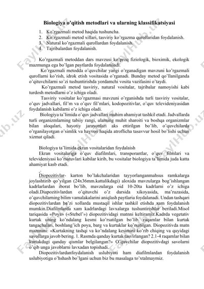 biologiya o’qitish metodlari va ularning klassifikatsiyasi — DOCX