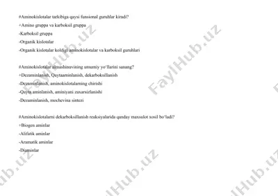 aminokislotalar tarkibiga qaysi funsional guruhlar kiradi? — DOCX