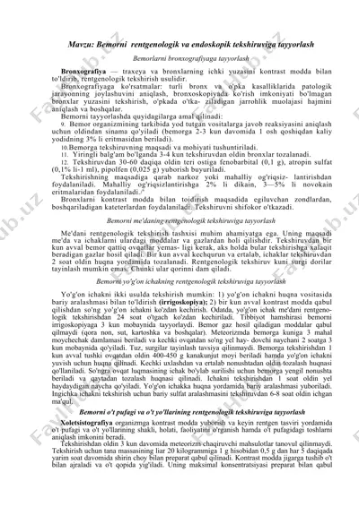 bemorni rentgenologik va endoskopik tekshiruviga tayyorlash — DOCX