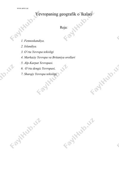 yevropaning geografik o`lkalari — DOC