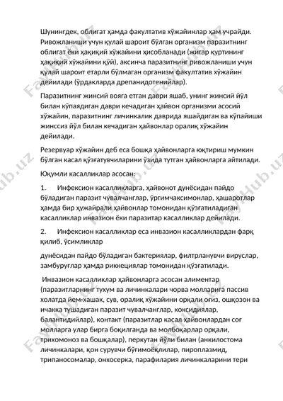 parazitlar va kasalliklar — DOCX