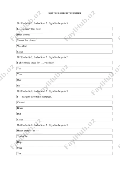 english language quiz — DOCX