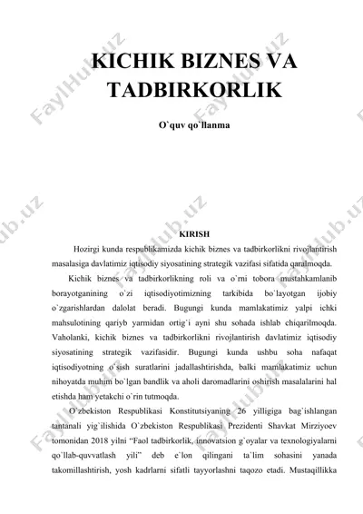 kichik biznes va tadbirkorlik o`quv qo`llanma — DOCX