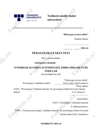 o‘smirlik davrida suitsidni keltirib chiqaruvchi omillar — DOCX