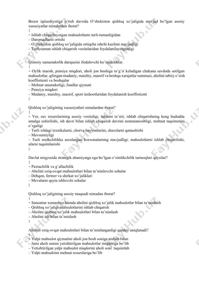 bozor iqtisodiyotiga o’tish davrida o’zbekiston qishloq xo’jaligida mavjud bo’lgan asosiy xususiyatlar — DOCX