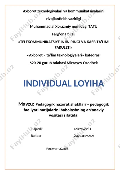 pedagogik nazorat shakllari – pedagogik faoliyati natijalarini baholash — DOCX