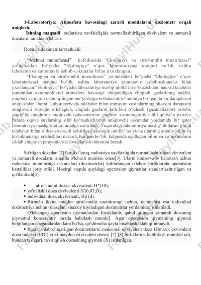 laboratoriya: atmosfera havosidagi zararli moddalarni doziometr orqali aniqlash — DOCX
