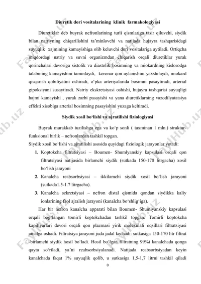 diuretik dori vositalarining klinik farmakologiyasi — DOCX