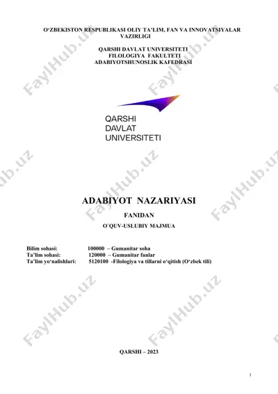 o‘quv-uslubiy majmua "adabiyotshunoslik nazariyasi" fanidan — DOCX