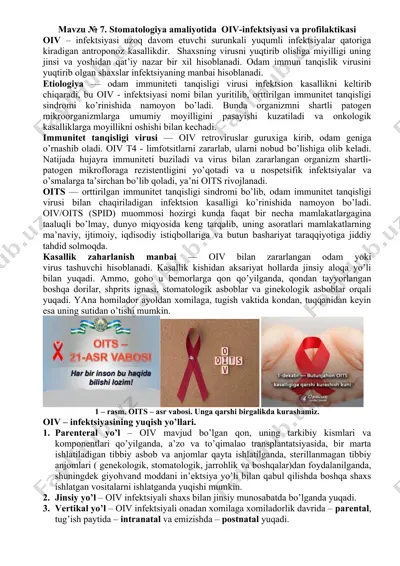 stomatologiya amaliyotida oiv-infektsiyasi va profilaktikasi — DOCX