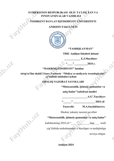 oralik nazorat savollari "makroiqtisodiyot" fanidan — DOCX