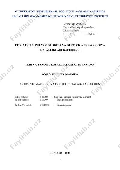 o'zbekiston respublikasi sog'liqni saqlash vazirligi abu ali ibn sino nomidagi buxoro davlat tibbiyot institutining o'quv usuliy majmuasi — DOCX