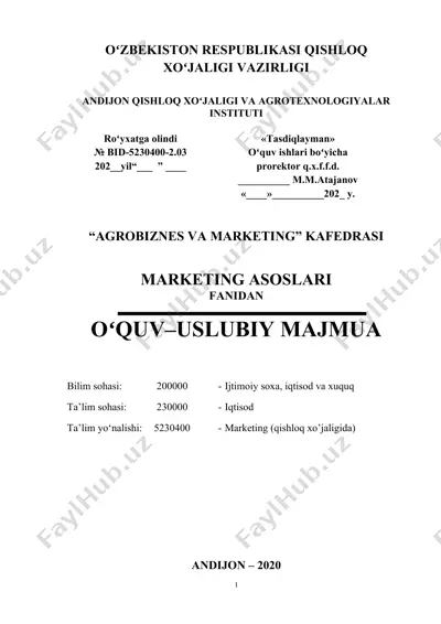 marketing asoslari fanidan tayyorlangan oʻquv-uslubiy majmua — DOCX