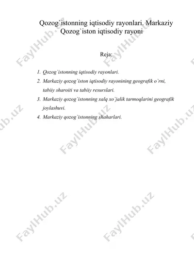 qozog`istonning iqtisodiy rayonlari. markaziy qozog`iston iqtisodiy rayoni — DOC