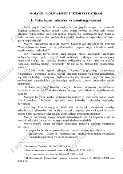 moliya-kredit tizimi statistikasi — DOCX