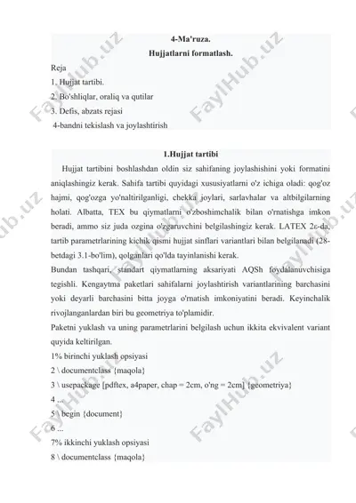 hujjatlarni formatlash — DOCX