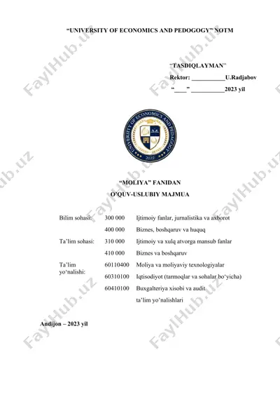 o'quv-uslubiy majmua "moliya" fanidan — DOCX