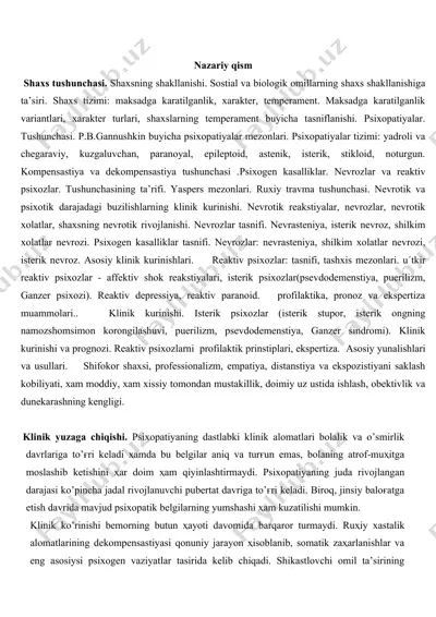 psixologiya asoslarini o'rganish — DOCX