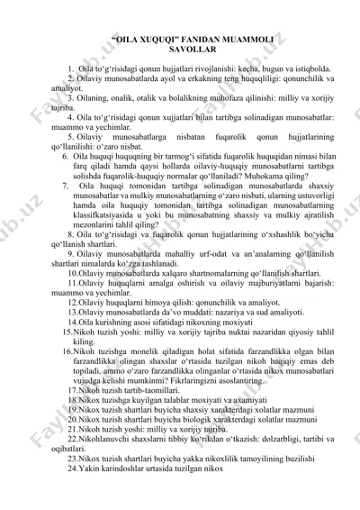 oila xuquqi fanidan muammoli — DOCX