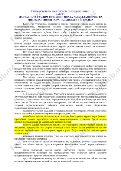maktabgacha ta'lim tizimi rivojlanishi va takomillashtirishi — DOCX