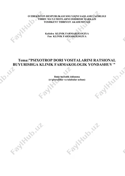 psixotrop dori vositalarini ratsional qo‘llashga klinik farmakologik yondashuv — DOCX
