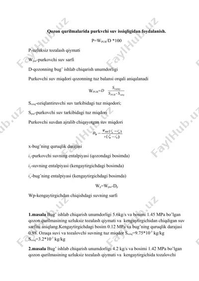 qozon qurilmalarida purkvchi suv issiqligidan foydalanish — DOCX