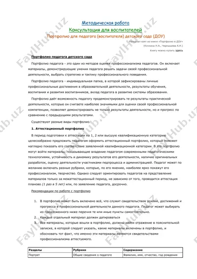 портфолио для педагога (воспитателя) детского сада — DOCX