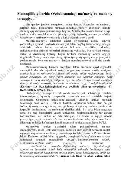 o‘zbekistondagi ma’naviy va madaniy taraqqiyot — DOCX