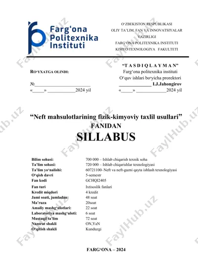 neft mahsulotlarining fizik-kimyoviy taxlil usullari — DOCX