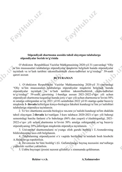 stipendiyali shartnoma asosida tahsil olayotgan talabalarga stipendiyalar berish to‘g‘risida — DOCX