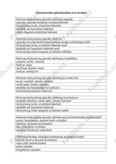 farmatsevtika iqtisodiyotidan test savollari — DOCX