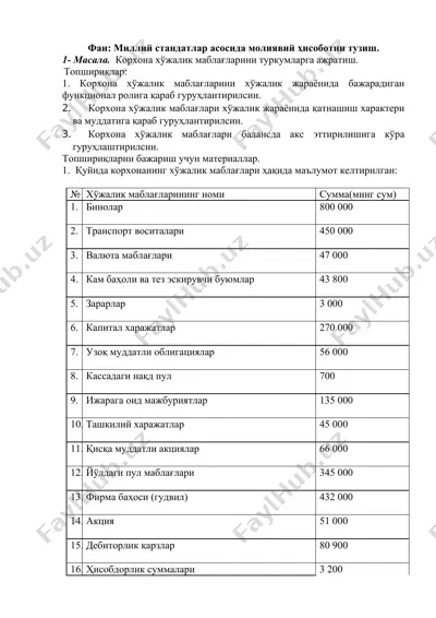 миллий стандатлар асосида молиявий ҳисоботни тузиш — DOCX