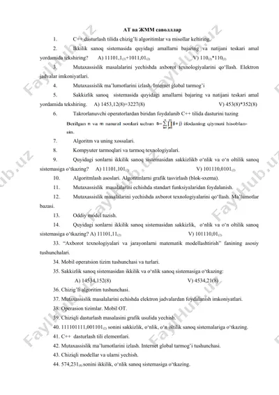 c++ dasturlash tilida chizig’li algoritimlar va misollar — DOCX