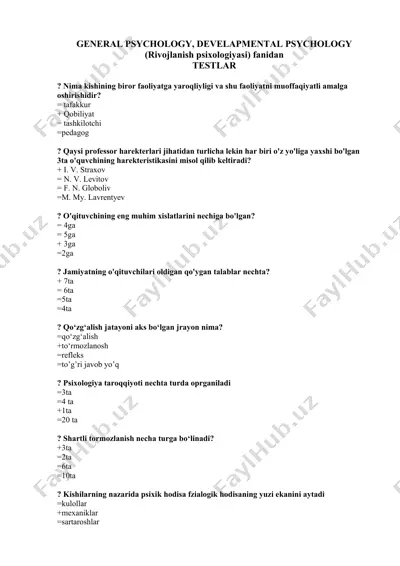 general psychology, develapmental psychology — DOCX