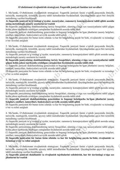o‘zbekistonni rivojlantirish strategiyasi. fuqarolik jamiyati fanidan test savollari — DOCX