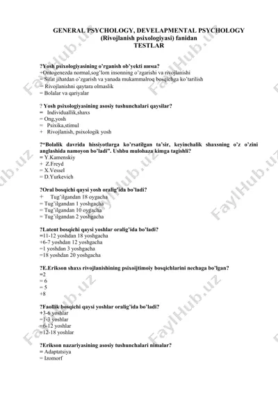 general psychology, develapmental psychology — DOCX
