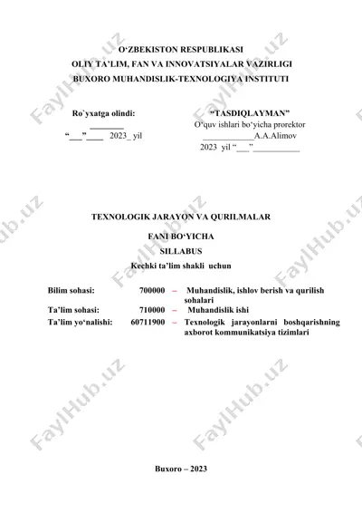 texnologik jarayon va qurilmalar sillabus — DOCX