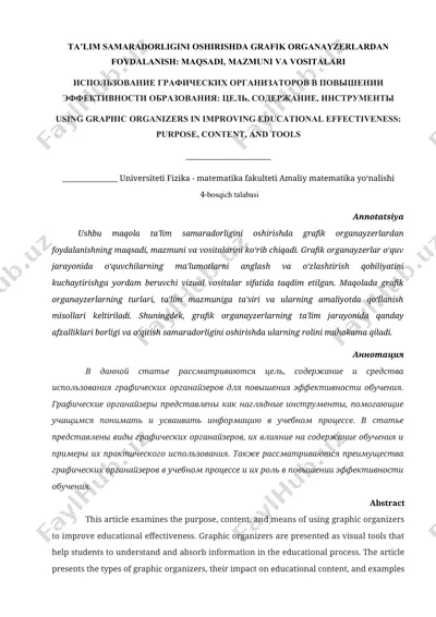 ta’lim samaradorligini oshirishda grafik organayzerlardan foydalanish: maqsadi, mazmuni va vositalari — DOCX
