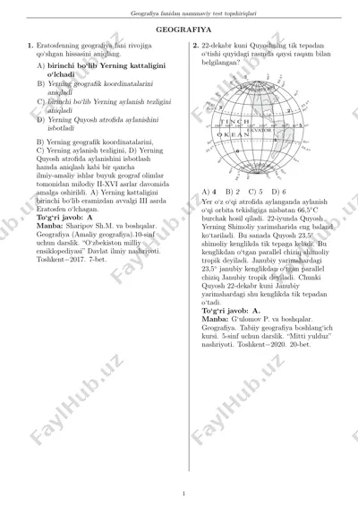 geografiya fanidan namunaviy test topshiriqlari — PDF