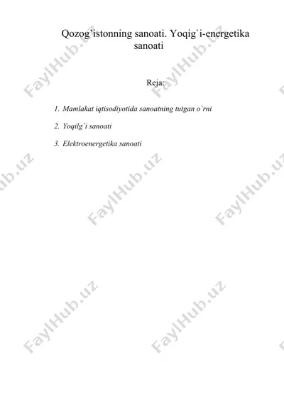 qozog’istonning sanoati. yoqig`i-energetika sanoati — DOC