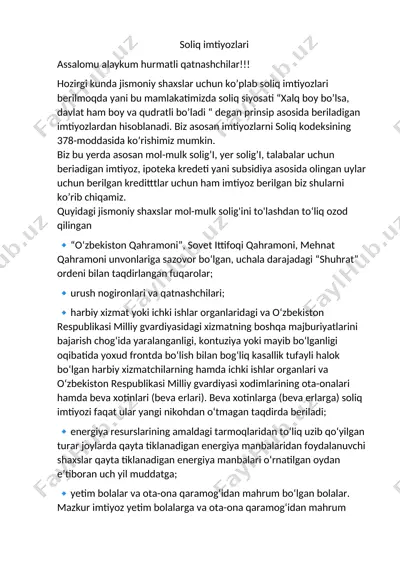 soliq imtiyozlari — DOCX