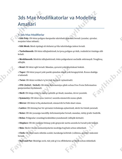 3ds max modifikatorlar va modeling — PDF