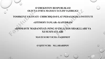 "ommaviy madaniyatning o‘ziga xos shakllari va xususiyatlari" — PPTX